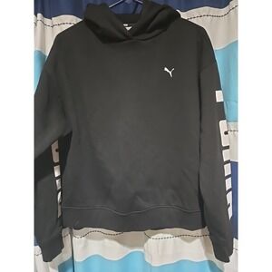 Puma Black Hoodie Sweatshirt with Logo and Sleeve Graphics Small